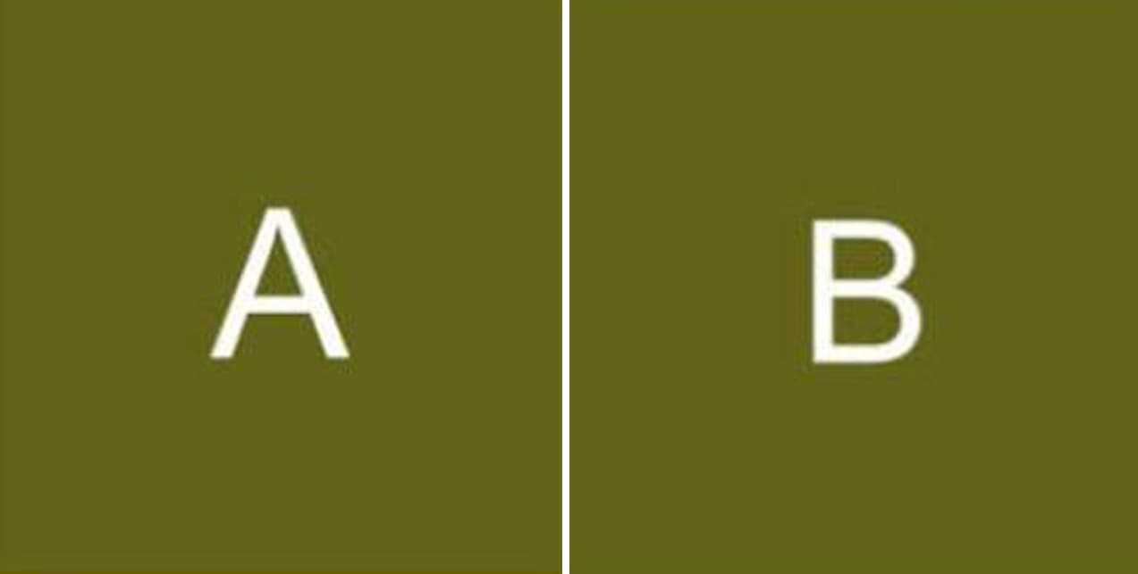 Comparison of boxes A and B that are the same shade of green