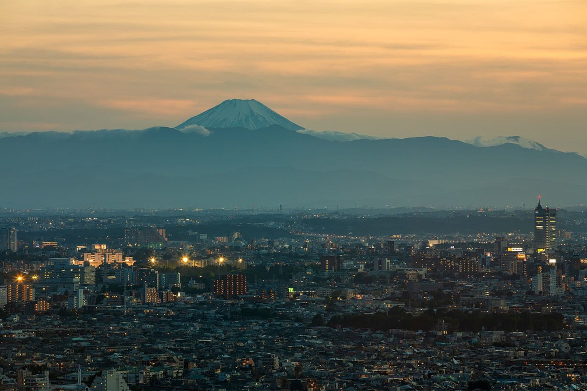 Mount Fuji looms over Tokyo, Japan in May 2024