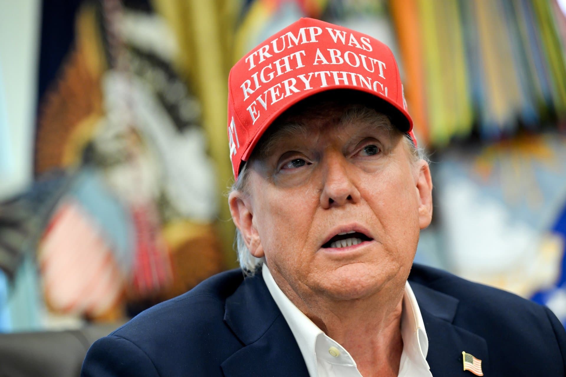 President Donald Trump speaks in the Oval Office of the White House in Washington, DC, US, on Friday, Aug. 22, 2025.