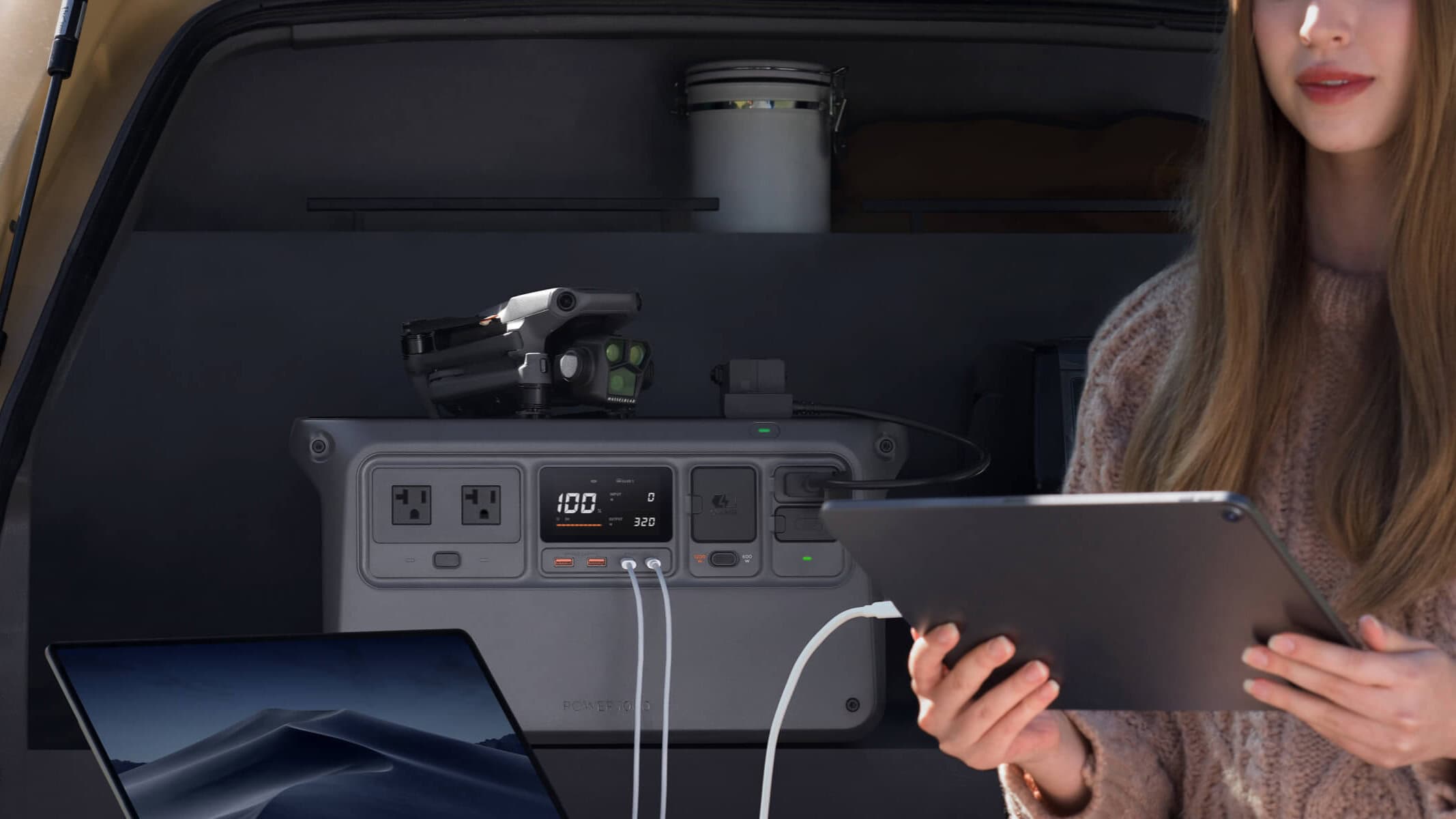 DJI Power 1000 Portable Power Station charging drone and other devices