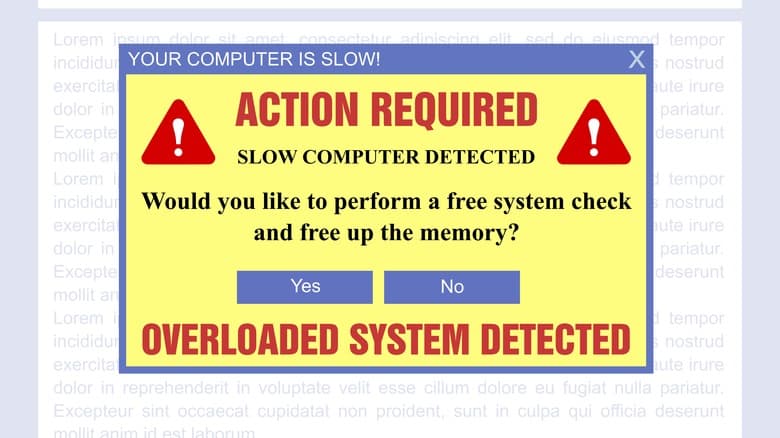 malicious popup saying to perform a free system check
