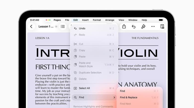iPad với phím tắt thanh menu