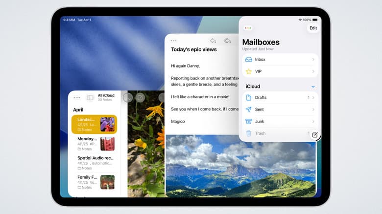 iPad với nhiều cửa sổ mở