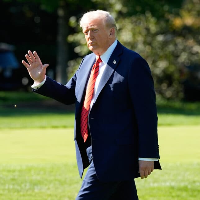 President Donald Trump walks to board Marine One on the South Lawn of the White House